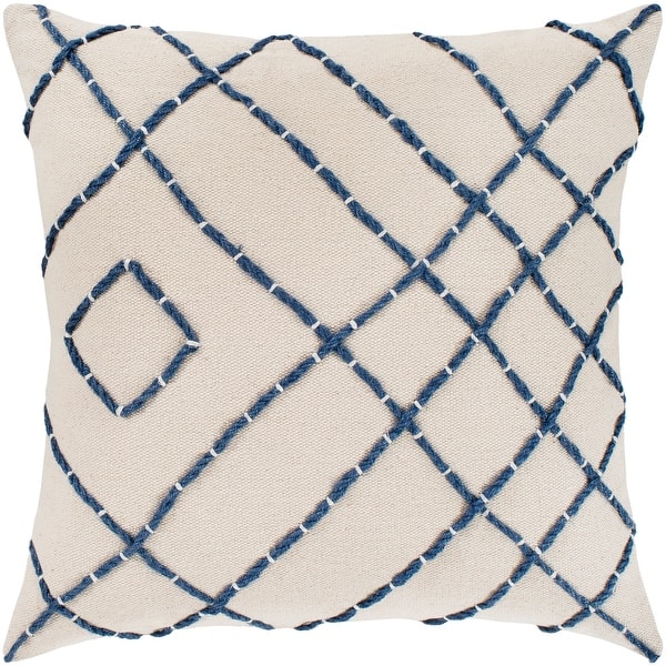Artistic Weavers Kelby Cream & Navy Hand Embroidered Feather Down Throw Pillow (18 x 18) - Accent - Single