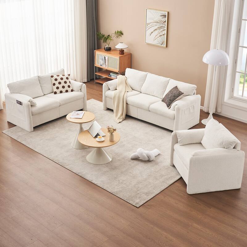 76.77" Chenille 3-Seater Sofa with Barrel Back & Sturdy Frame