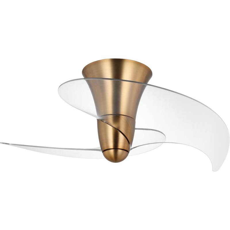 Beal Collection 33.19-in. Two-Blade Vintage Brass Modern Ceiling Fan with Clear Blades - 33.19 in x 33.19 in x 13.94 in