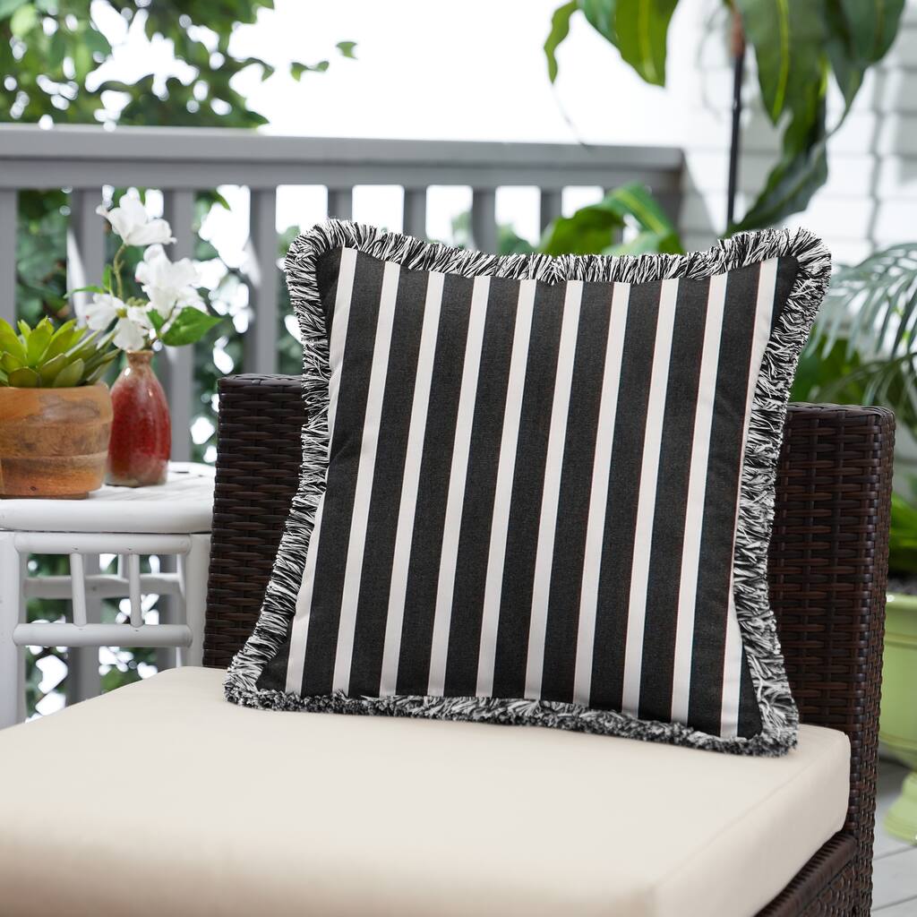 Sunbrella Shore Classic Indoor/Outdoor Square Pillow with Fringe - 18 in L x 18 in W
