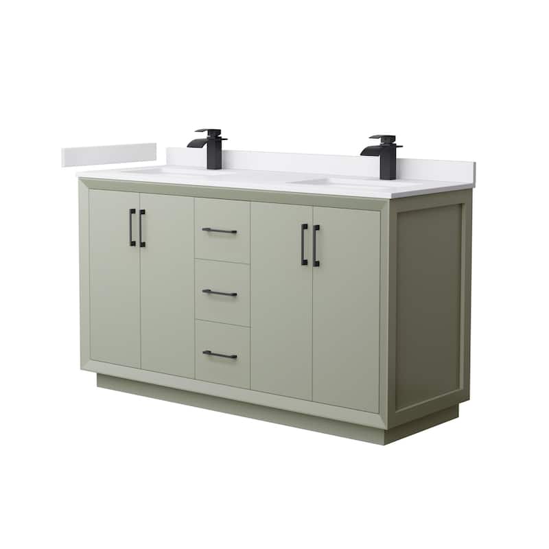 Wyndham Collection WCF414160D-VCA-UNSMXX Strada 60" Free Standing - Light Green / White Cultured Marble Top / Matte - Painted