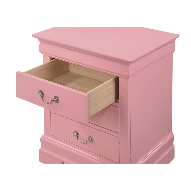 Pink Nightstand 29x21x16 with Three Spacious Drawers, Charming Bedside Table for Bedroom Storage and Cheerful Accent Decor