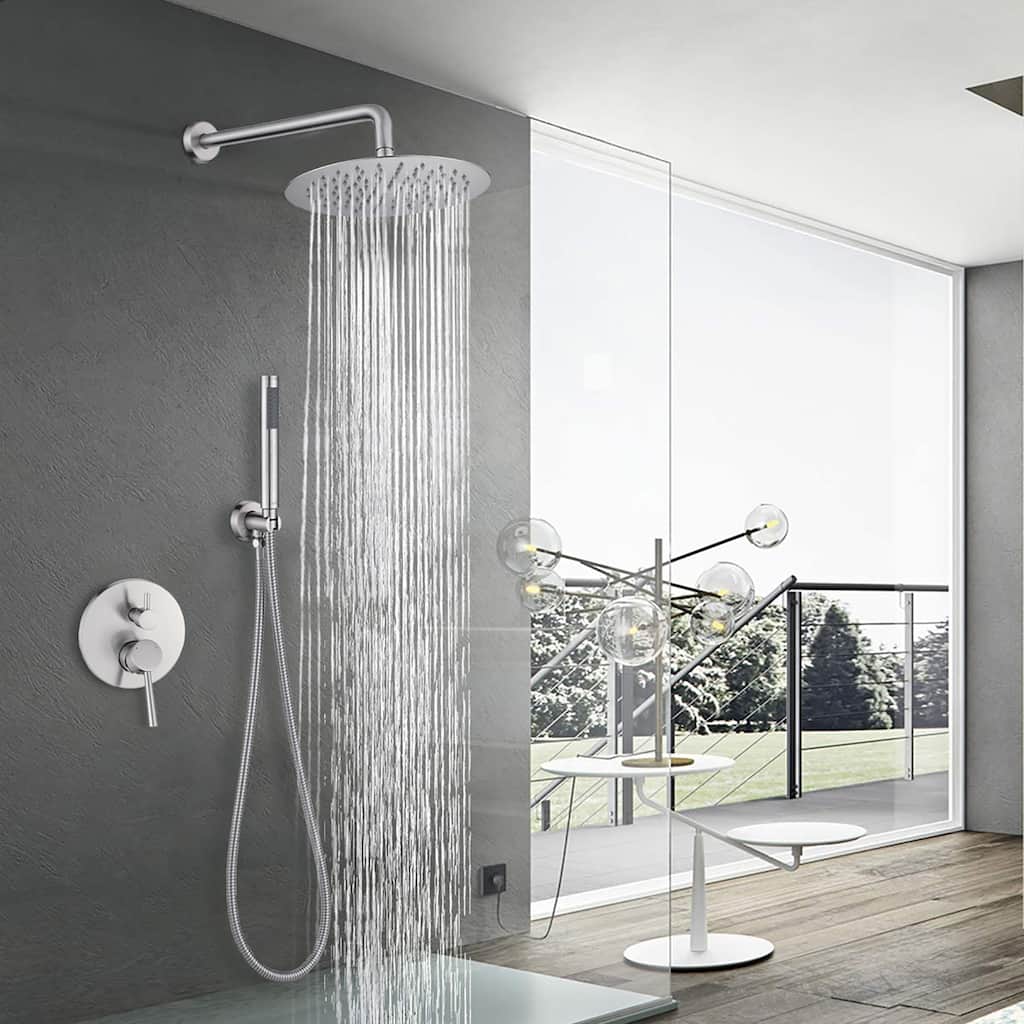 CLihome 10" Round Rainfall Shower head and Handheld Shower Head Set