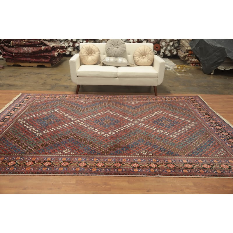 Hand Knotted Oriental 100% Wool Carpet Traditional Geometric Multi-Colored Bakhtiari Area Rug - 10' 4'' X 7' 4''