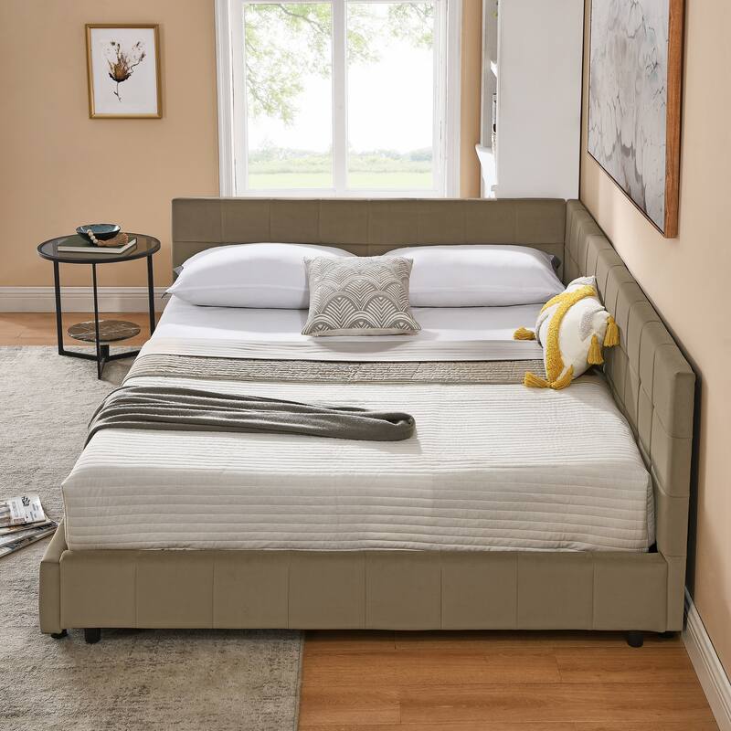 Queen Size Upholstered Velvet Daybed with Backrest and Armrests, Multi-Functional Sofa Bed