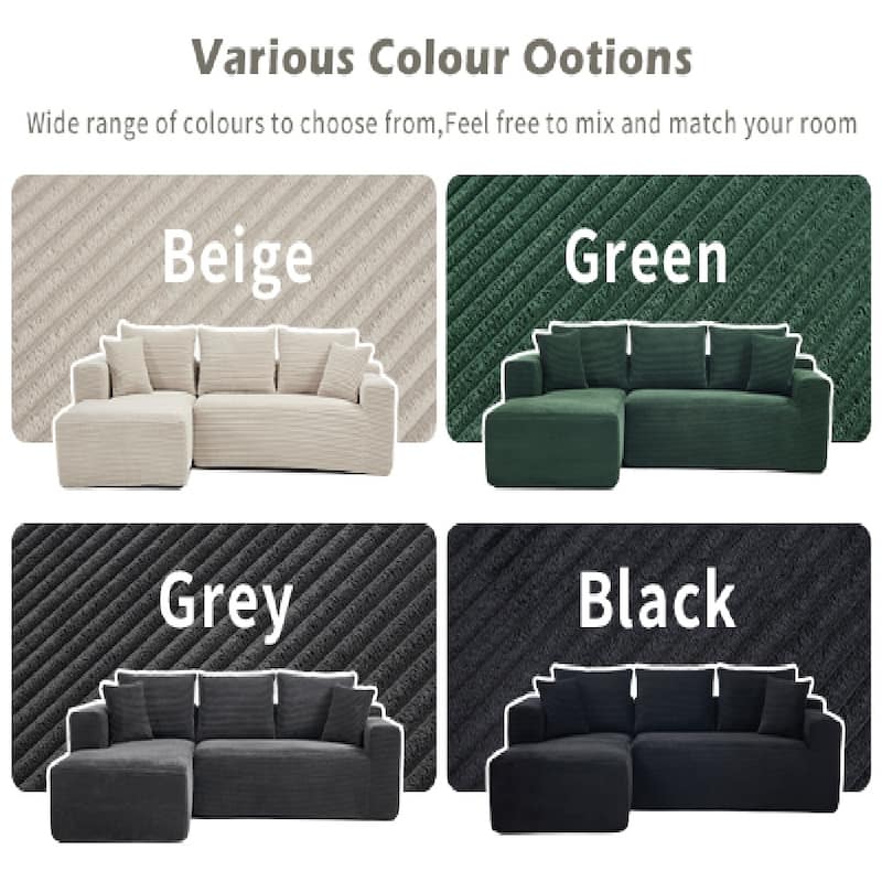 L-Shape 3-Seat Modular Sofa Memory Foam Sectional Couches with Oversized Chaise