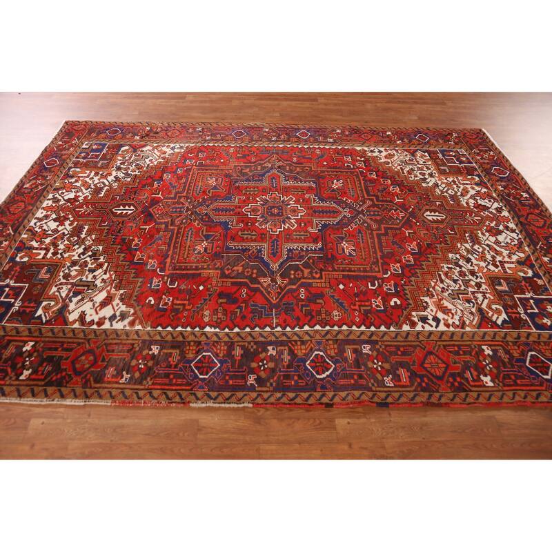 Hand Knotted Oriental 100% Wool Carpet Traditional Medallion Red Heriz Area Rug - 9' 7'' X 6' 9''
