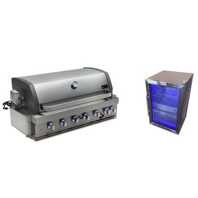 Mont Alpi MABi805-COMBO 6-Burner Black Stainless Steel Built-in BBQ Grill with Outdoor Compact Refrigerator & Accessories - N/A