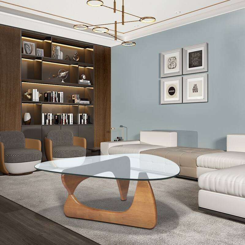 Modern Solid wood/Tempered glass coffee table - Walnut