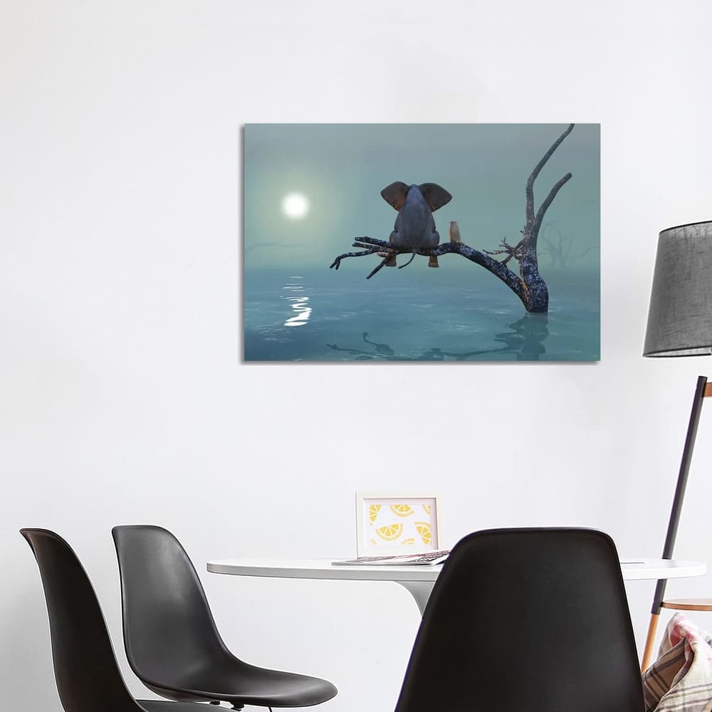 iCanvas "Elephant And Dog Sit On A Tree During A Flood III" by Mike Kiev Canvas Print