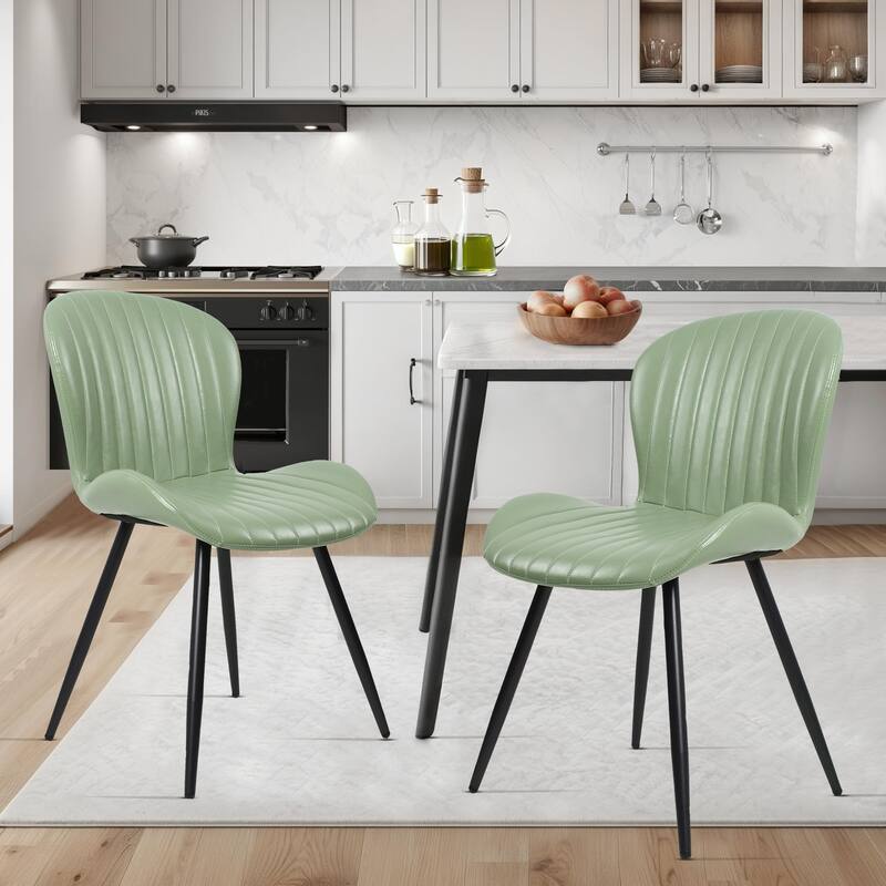 Modern Leather Upholstered Dining Chairs (Set of 2) - Green