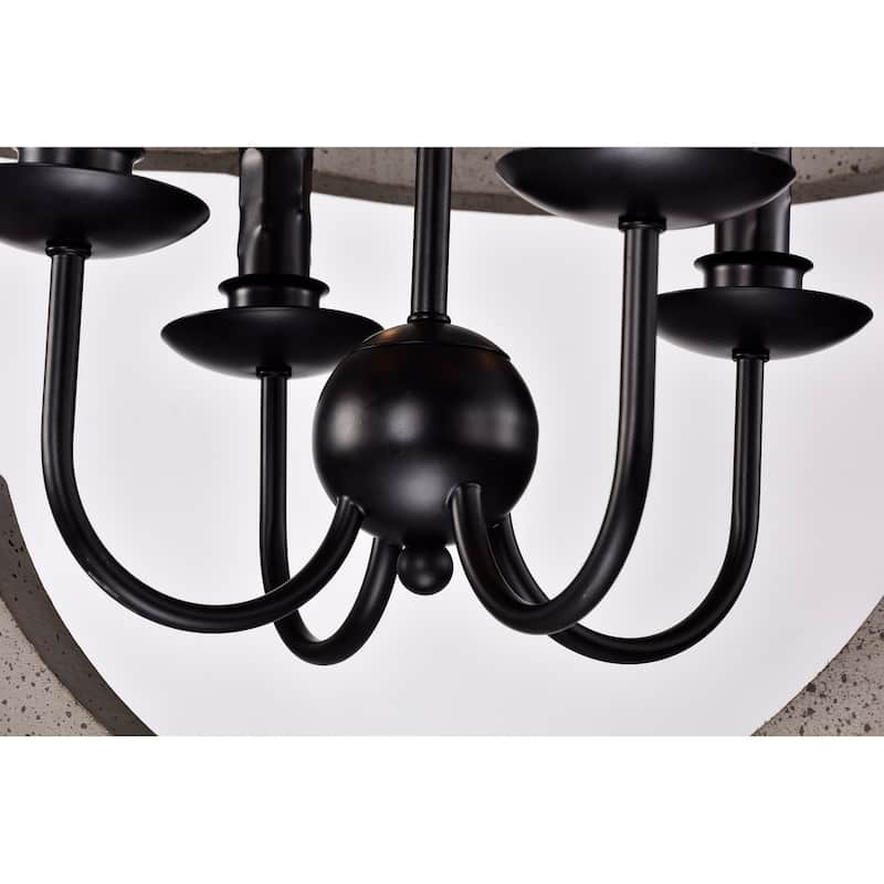 Distressed Slate Wood and Black 4-Light Candlestick Cage Chandelier