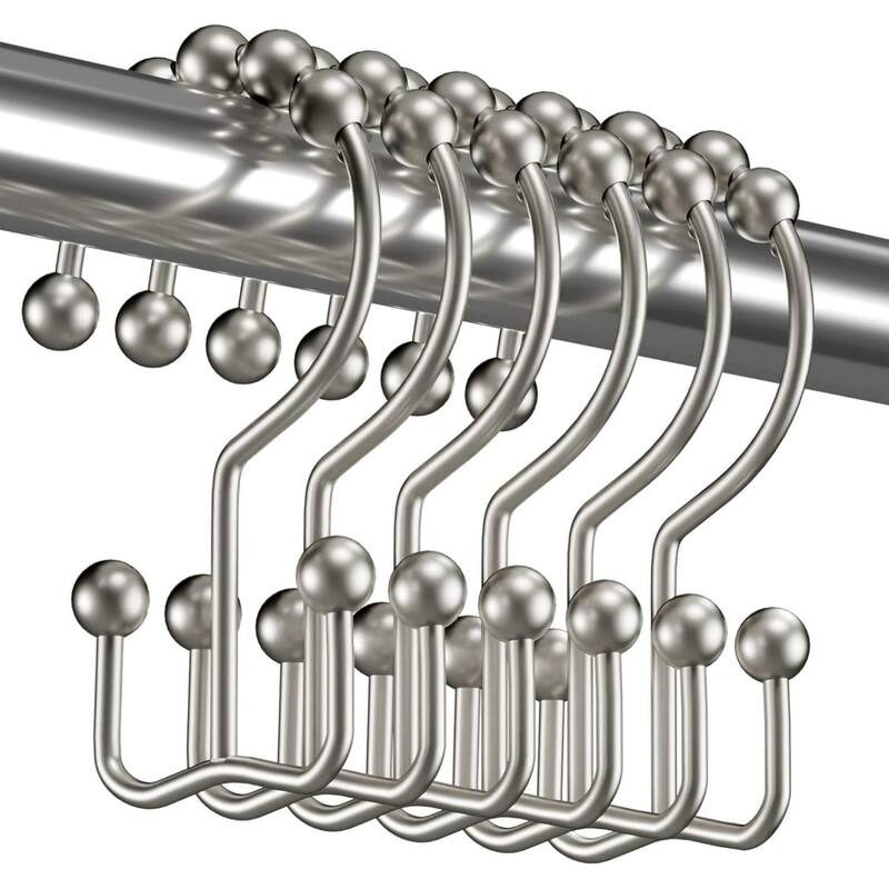 Rust-proof Metal Double Sliding Shower Hooks for Bathroom Shower Rods and Curtains, 12 Pack - Silver