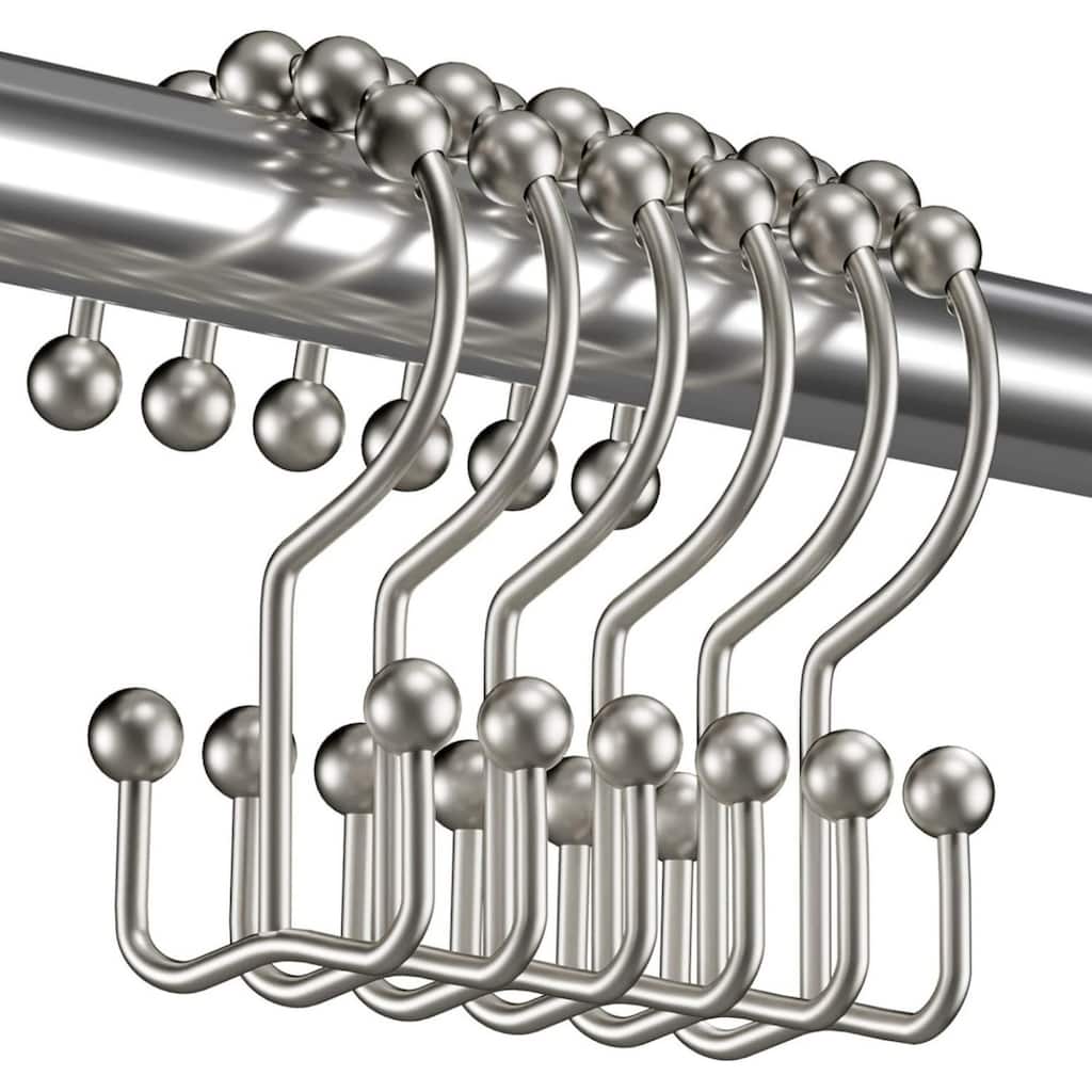 Rust-proof Metal Double Sliding Shower Hooks for Bathroom Shower Rods and Curtains, 12 Pack