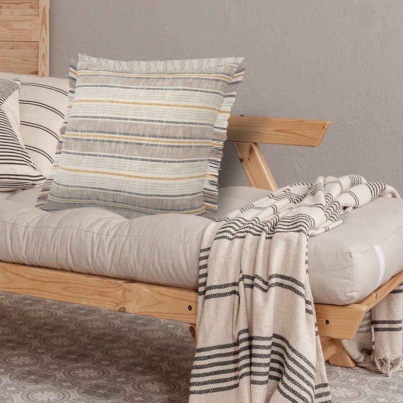 Sevita Drew Mustard Stripe Cotton Throw Pillow, Set of 2