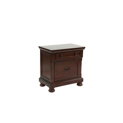 Antique Cherry Wood Nightstand, 2-Drawer Bedside Table for Bedroom, Elegant Traditional Style