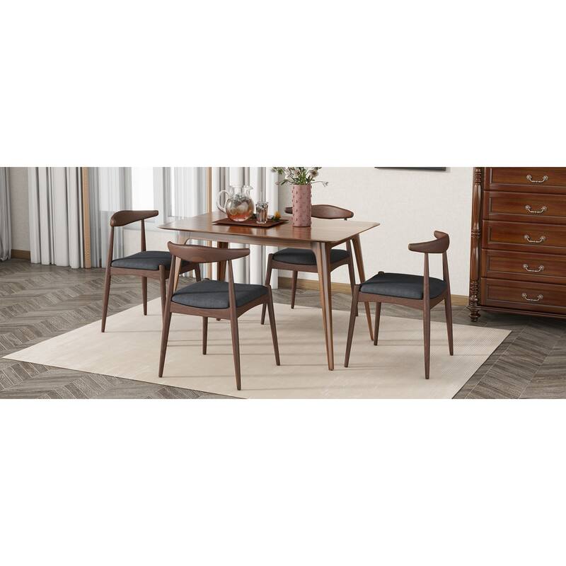 Roomfitters 5-Piece Mid-Century Dining Set, 47" Walnut Table with 4 Ergonomic Upholstered Chairs