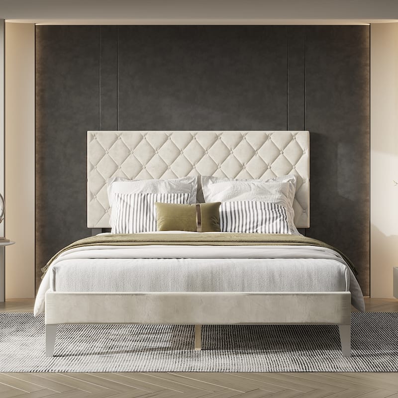 Heavy Duty Queen Upholstered Bed with 2 USB Ports,380GSM Headboard,TB117 Safe,Off-white
