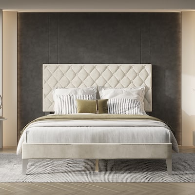 Heavy Duty Queen Upholstered Bed with 2 USB Ports,380GSM Headboard,TB117 Safe,Off-white