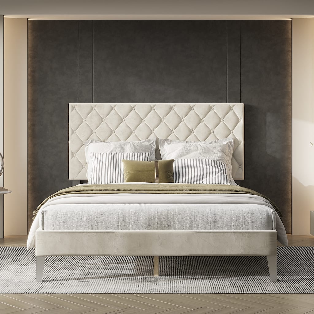 Heavy Duty Queen Upholstered Bed with 2 USB Ports,380GSM Headboard,TB117 Safe,Off-white