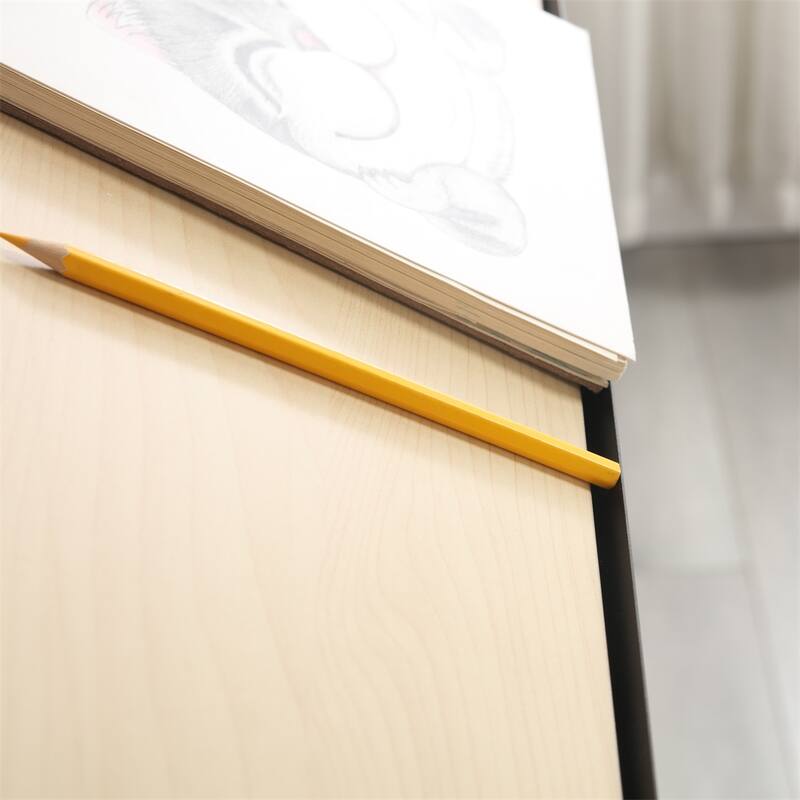 Wood Adjustable Drawing Drafting Desk with 2 Drawers and Stool