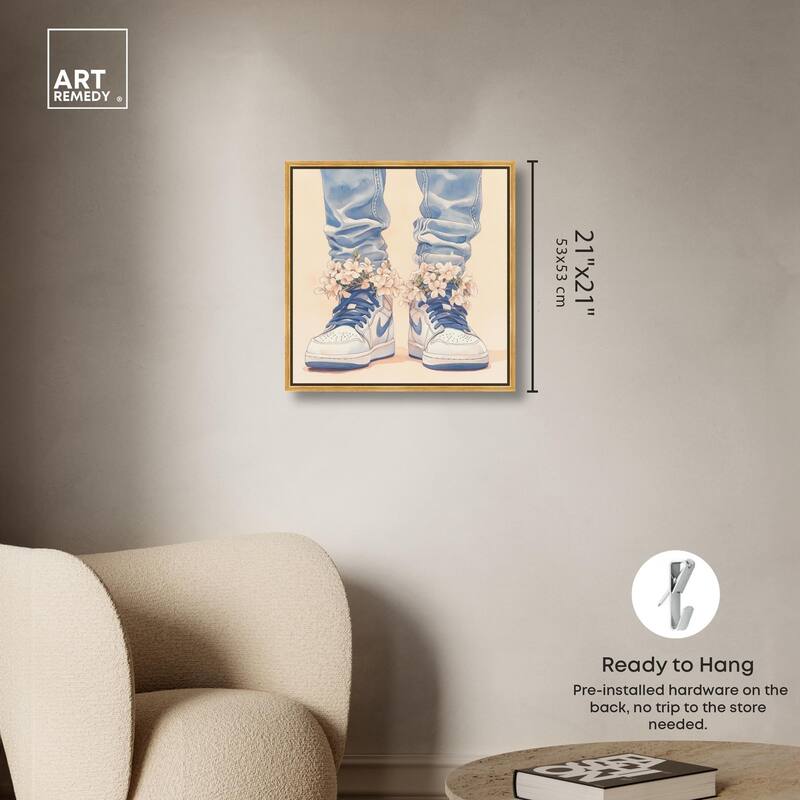 Gentle Blue Sneakers and Flowers Canvas by Art Remedy