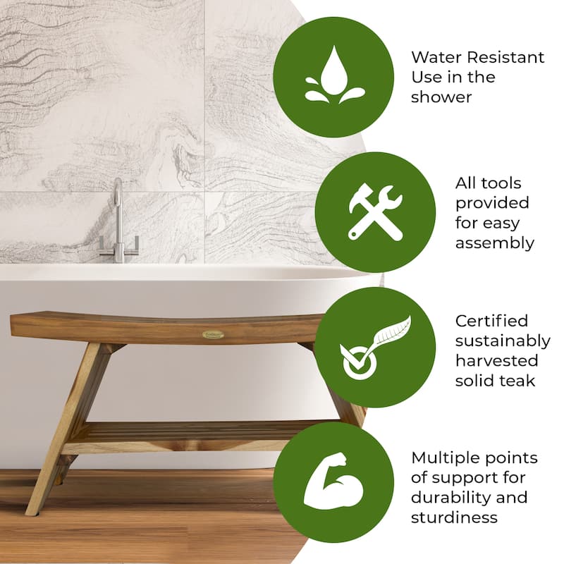 EcoDecors 35-inch, Teak Shower Bench for Inside Showe, Teak Bench Shower, Teak Bench for Shower, Shower Teak Bench, Teak Bench