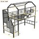 preview thumbnail 11 of 14, Stylish Metal Loft Bed with Space Saving Option with A Bottom Nook, Roof Design with Ladder and A Storage Box, Twin, Pink