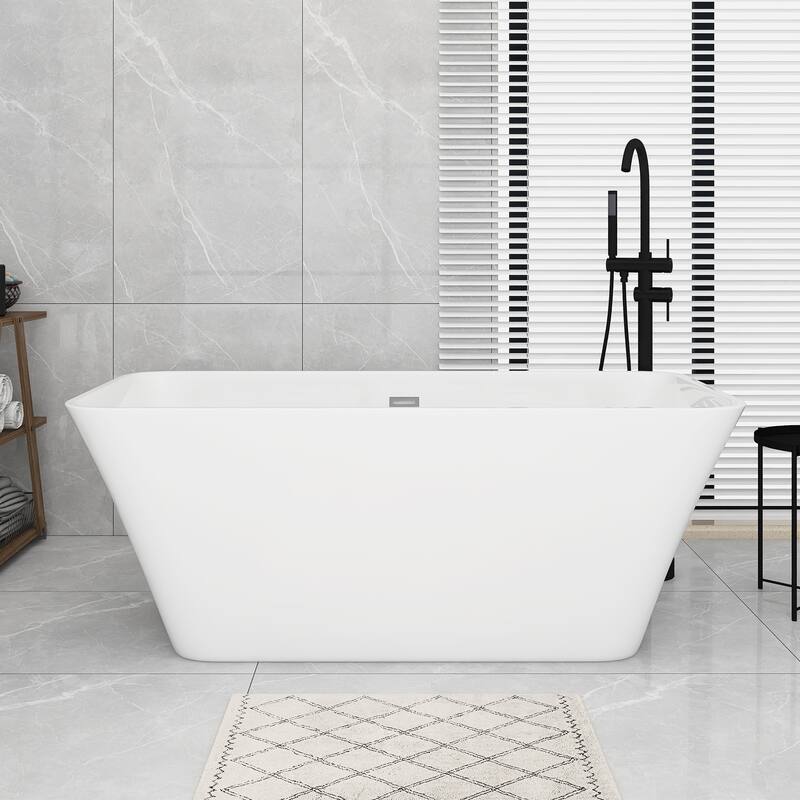 Acrylic Freestanding Flatbottom Soaking Bathtub in Glossy White - 59.06'' x 29.53'' x 22.83''