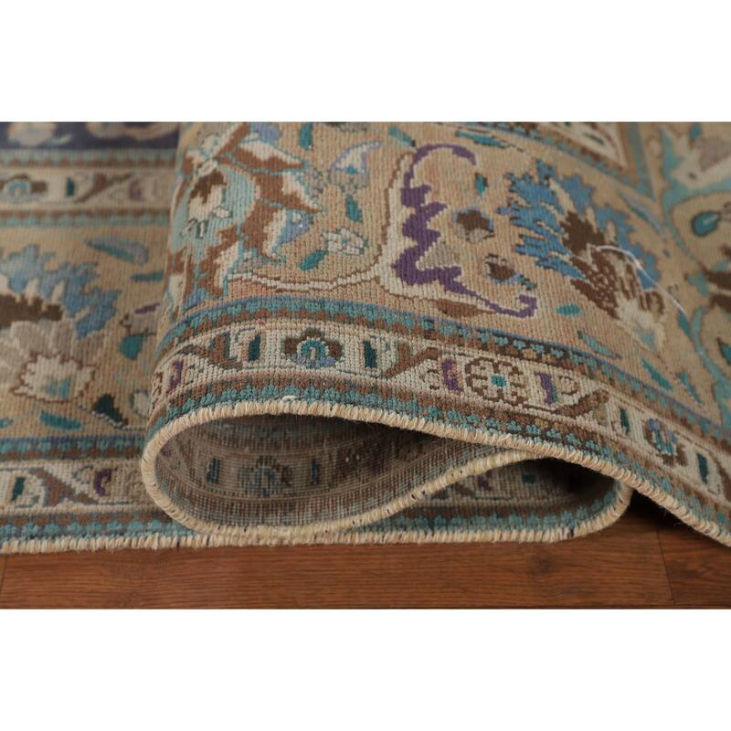 Blue Tabriz Persian Vintage Area Rug Hand-Knotted Wool Carpet - 9'11" x 13'2"
