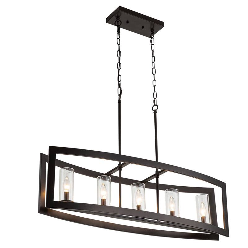5-Light Modern Farmhouse Linear Oil-Rubbed Bronze Clear Glass Chandelier - Oil-Rubbed Bronze - 36.6 in. W x 10.24 in. H