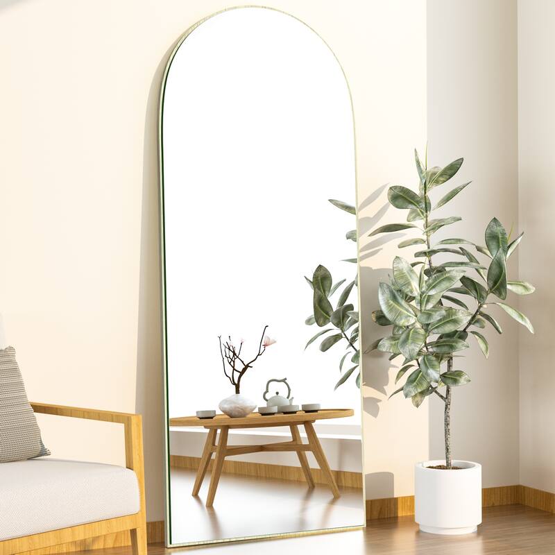 Arched Full-Length Wood Floor Mirror with Stand - 65x22