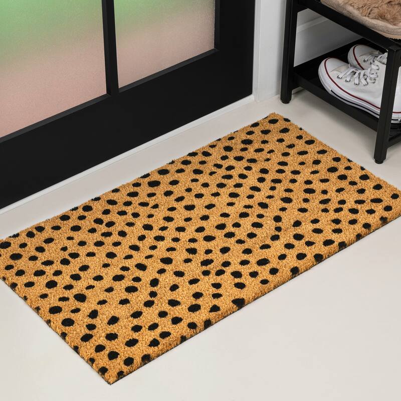 JONATHAN Y Classic Natural Coir Mat Indoor/Outdoor - Natural/Black Dot - 17" X 30"