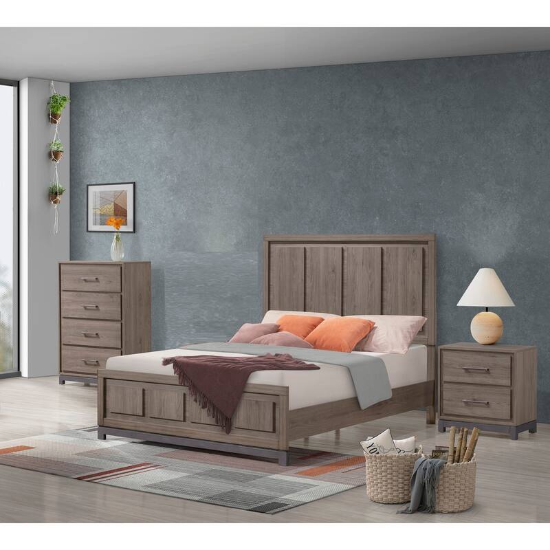 Contemporary Queen Panel Bed with Sleek Minimalist Design and Grey Oak Finish