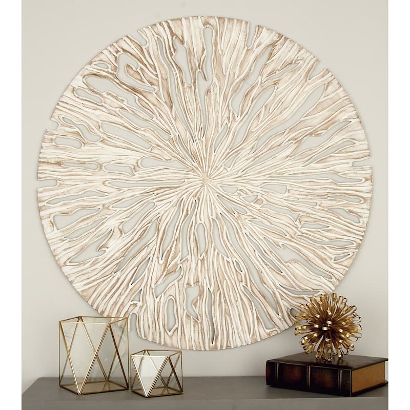 Wooden Starburst Handmade Intricately Carved Wall Decor - Beige - Roche River Decor