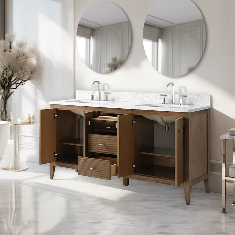 Vanity Art 60" Double Sink Bathroom Vanity Cabinet with Engineered Marble Top