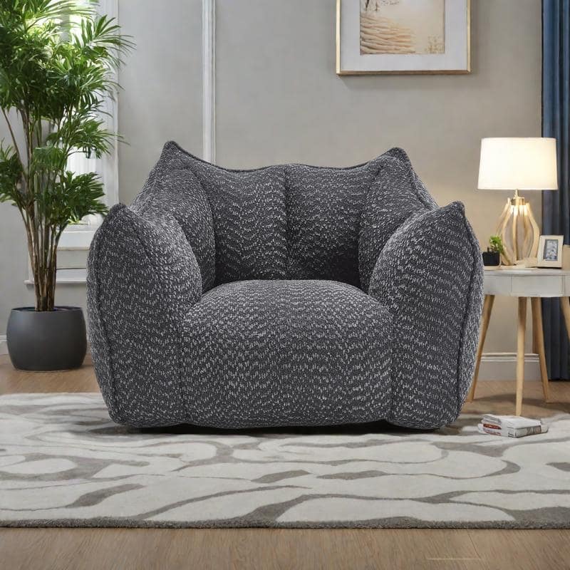 Chenille Square Lounge Chair with Armrests and High Resilience Foam Seat - Black