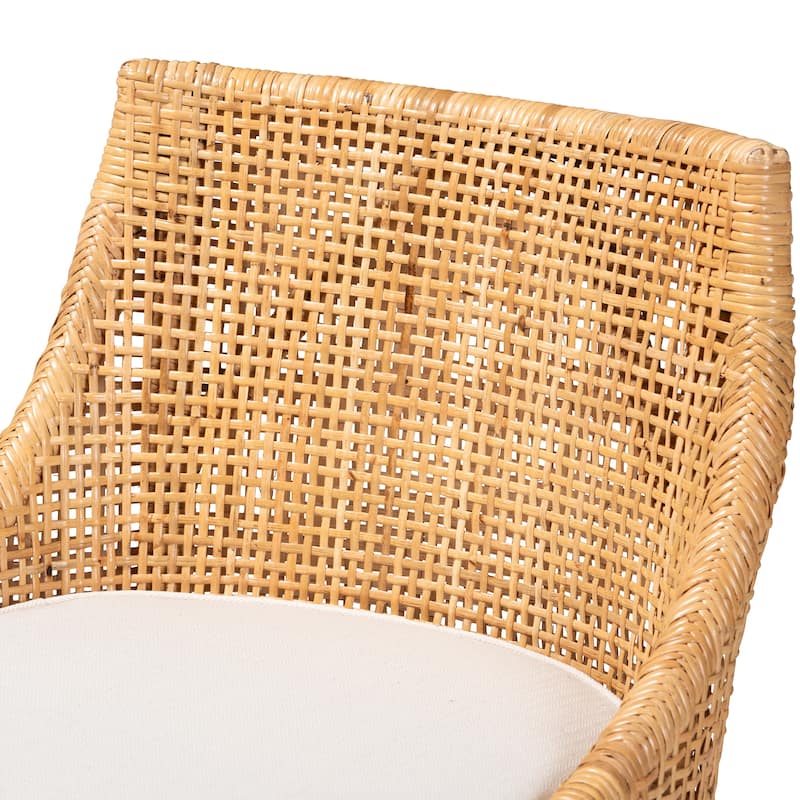 Bella Swivel Rattan Counter Stool with Cushion - Handwoven Wicker Kitchen Island Seating with Backrest and Footrest