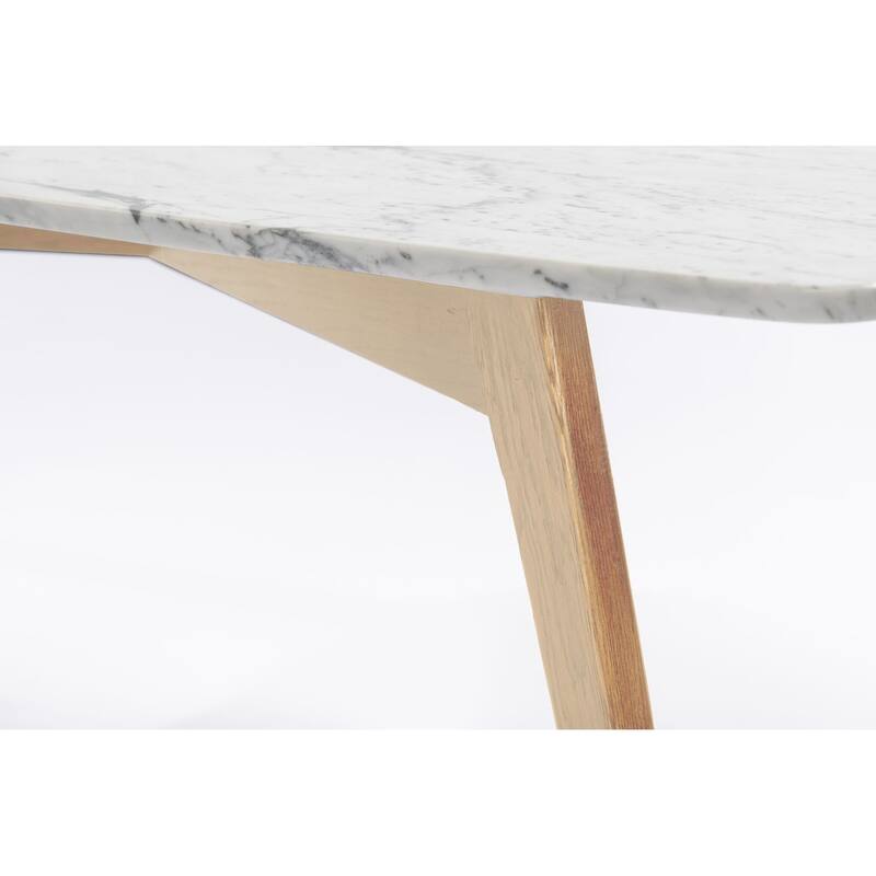 Vezzana 31" Square Italian Carrara White Marble Coffee Table with Oak Legs