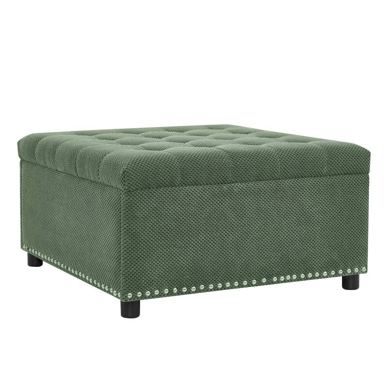 Square Tufted Upholstered Storage Ottoman with Nailhead Trim