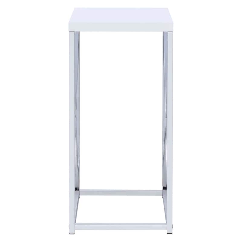 Fine Looking Metal Accent Table , White And Silver