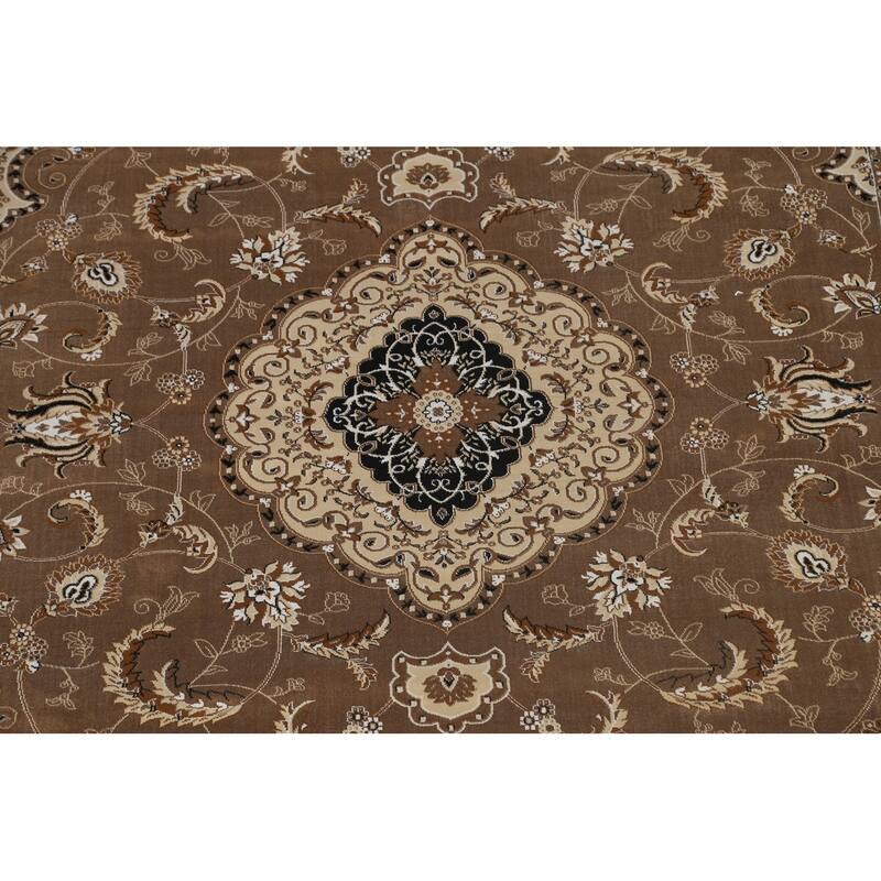 Traditional Brown Floral Oriental Tabriz Area Rug Turkish Carpet