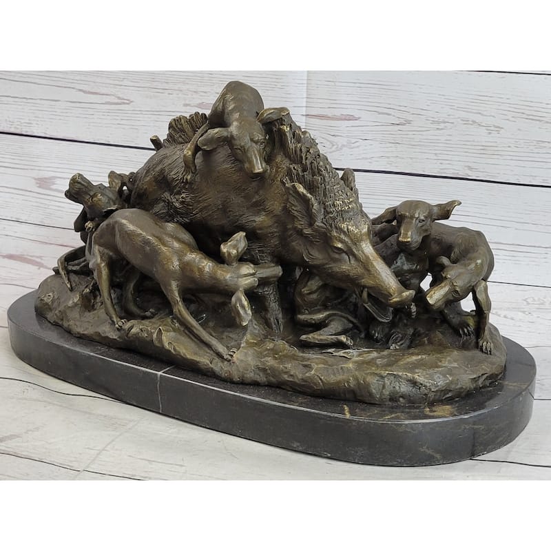 Handmade Vintage Lecourtier Wild Boar Dogs Bronze Sculpture Figurine Figure