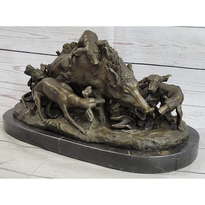 Handmade Vintage Lecourtier Wild Boar Dogs Bronze Sculpture Figurine Figure