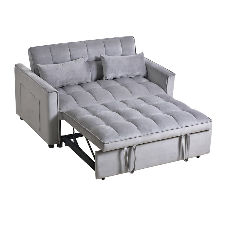 55"Velvet 2-Seater Sleeper Sofa with Curved Backrest with Fiber Cotton for Comfort