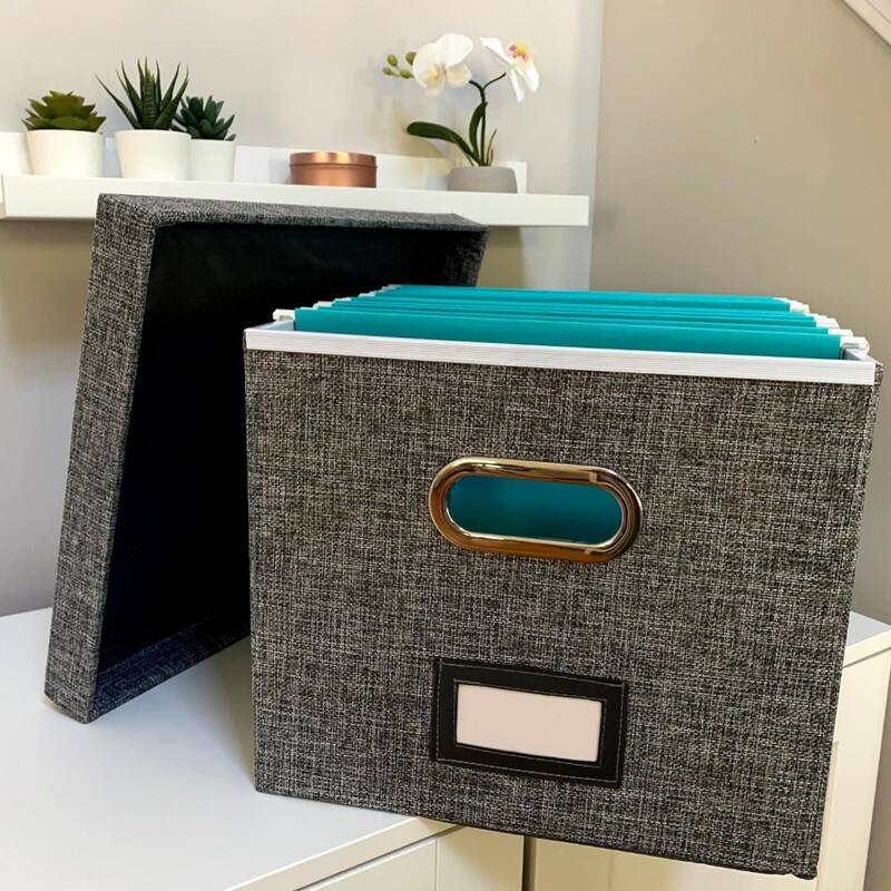 File Box Storage Organizer with lid - Gray