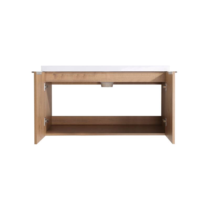 Floating Bathroom Vanity with Resin Sink, Soft Closing Doors, Metal Handles, and Ample Storage Space - 35.4in L Plywood