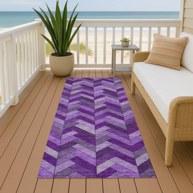Machine Washable Indoor/ Outdoor Modern Chevron Chantille Rug - Purple - 2'3" x 7'6"