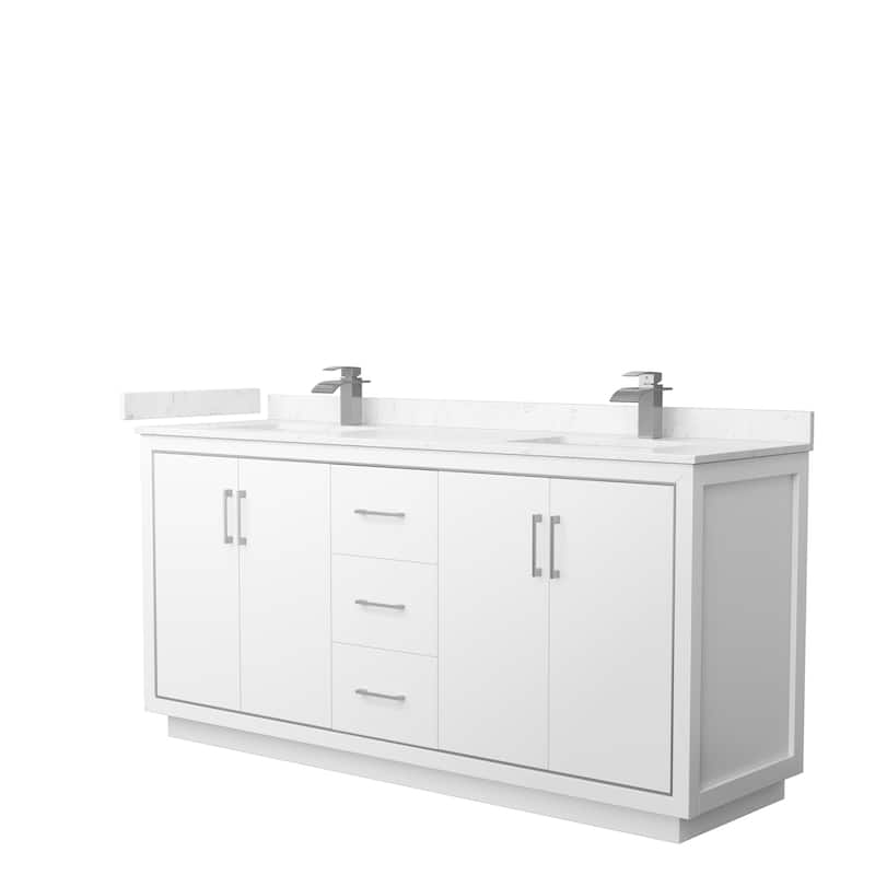 Icon Double Vanity Set, Cultured Marble Top, No Mirror - 72-Inch Double - White, Nickel Trim,Carrara Cultured Marble Top