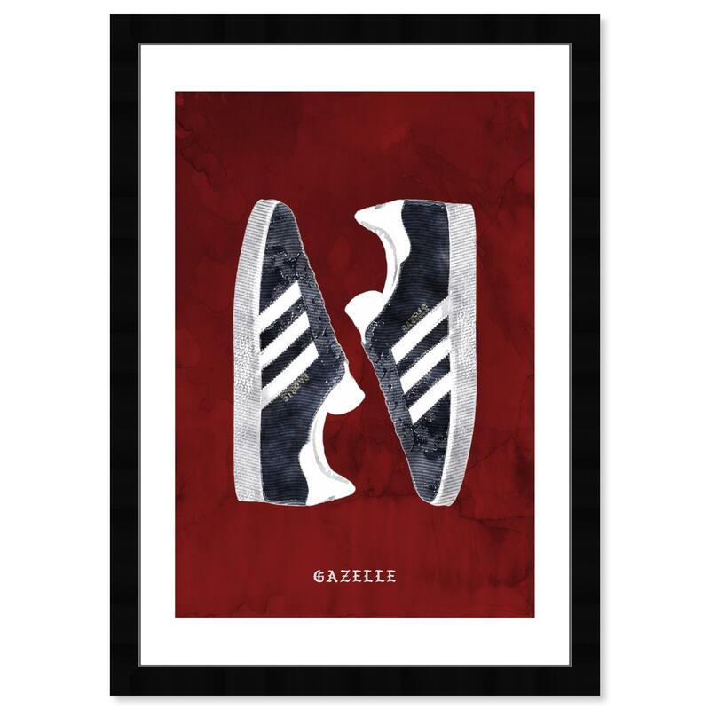 Wynwood Studio 'Stripped Sneakers' Fashion and Glam Wall Art Framed Print Shoes - Red, Black
